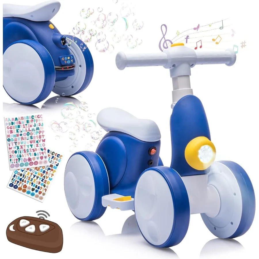Elektryczny rowerek biegowy dla niemowląt z maszynką do baniek mydlanych dla chłopców i dziewczynek w wieku 1 roku, zabawka 4 w 1 do jeżdżenia, rowerek biegowy dla maluchów w wieku 12-48 miesięcy B