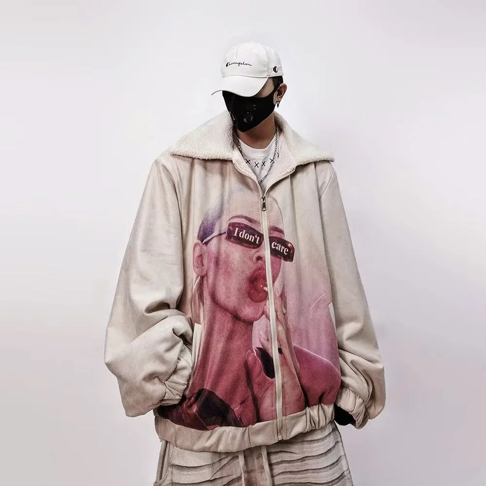 

ARENS 2026 Winter New Fashion Lamb Wool Liner Warm Loose Padded Coat Men's Handsome Streetwear Original Printed Parka