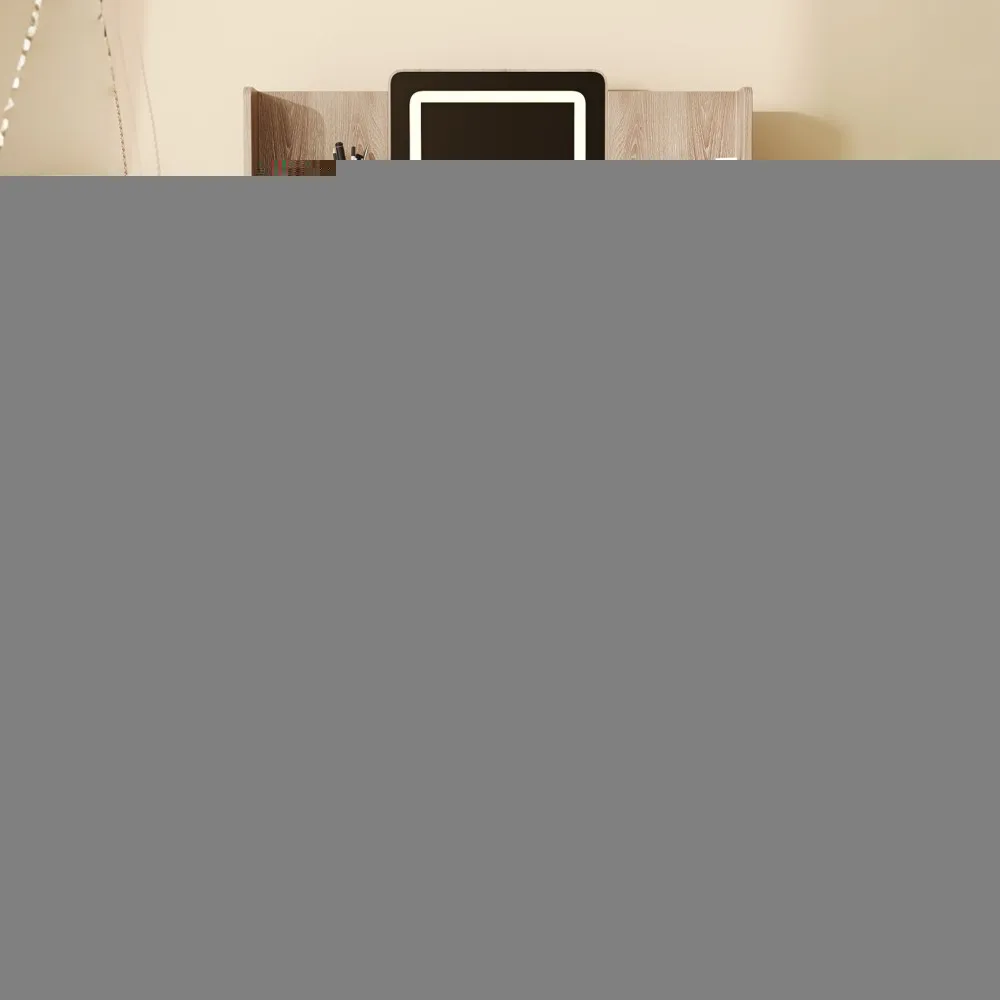 

4-Drawer Vanity Desk LED Mirror Carved Fluted Metal Legs PU Stool