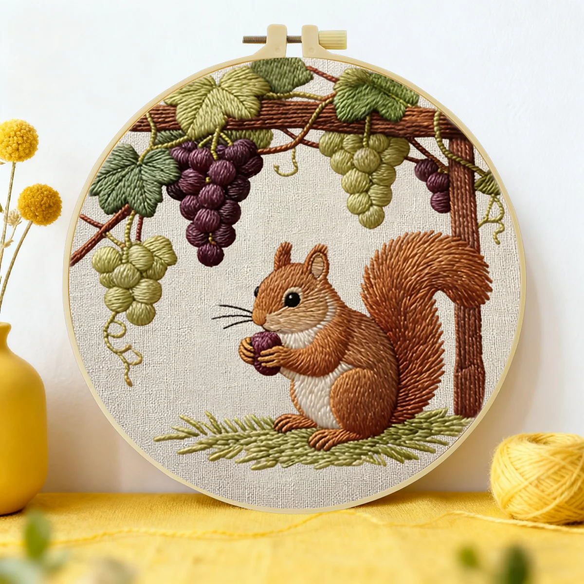 1 Stück 20X20CM/15X15CM 7,87/6,3 Zoll Eichhörnchen-Stickerei-Starter-Kit DIY-Kit DIY-Stickerei-Set für Anfänger – Detail 2