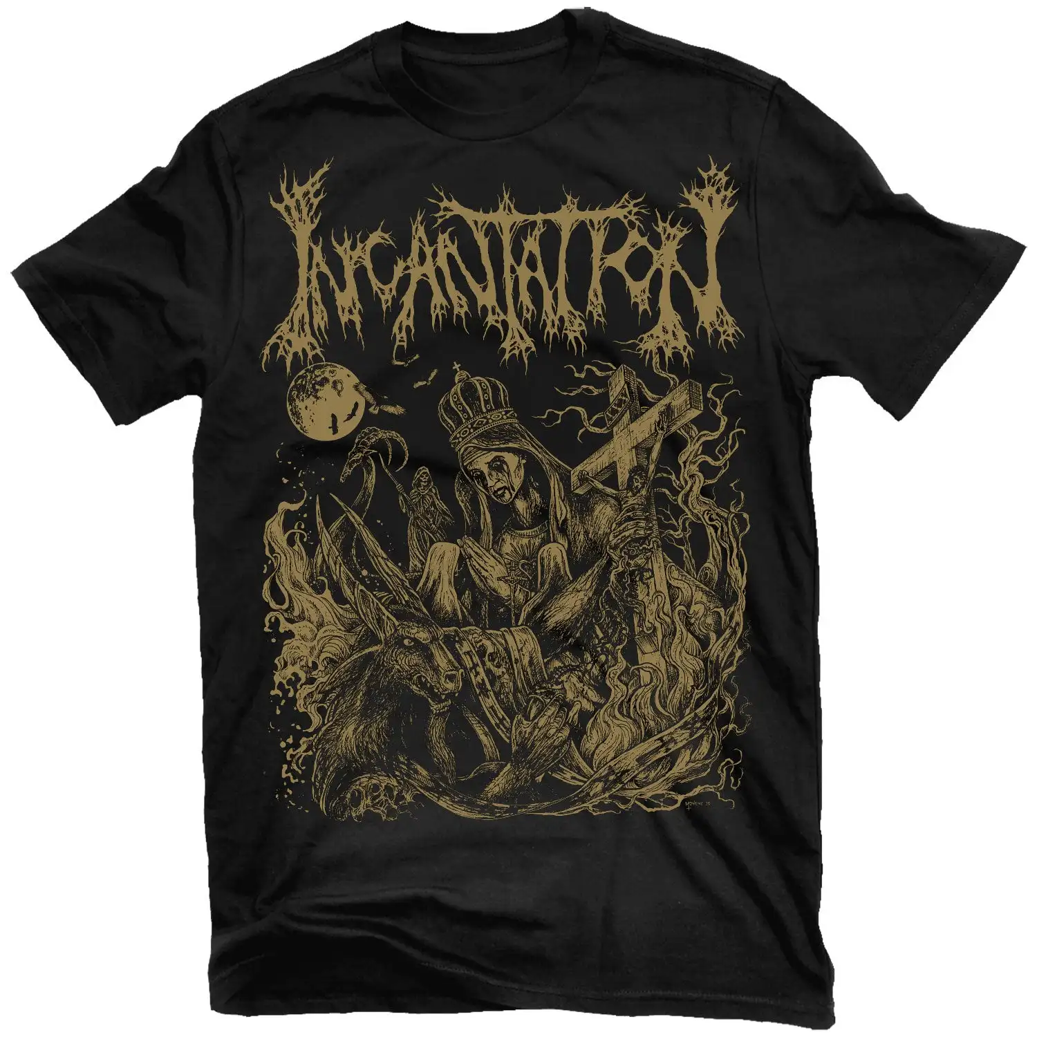 Incantation Onward To Golgotha Rock Band Graphic Tee 100% Cotton Round Neck Casual Unisex T-shirt Summer Top view 2