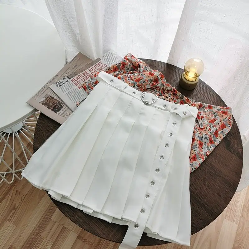 

Summer Black Preppy Style Versatile Mini Skirts Women 2025 Korean Retro White High Waist Holiday Pleated Short Skirt Streetwear