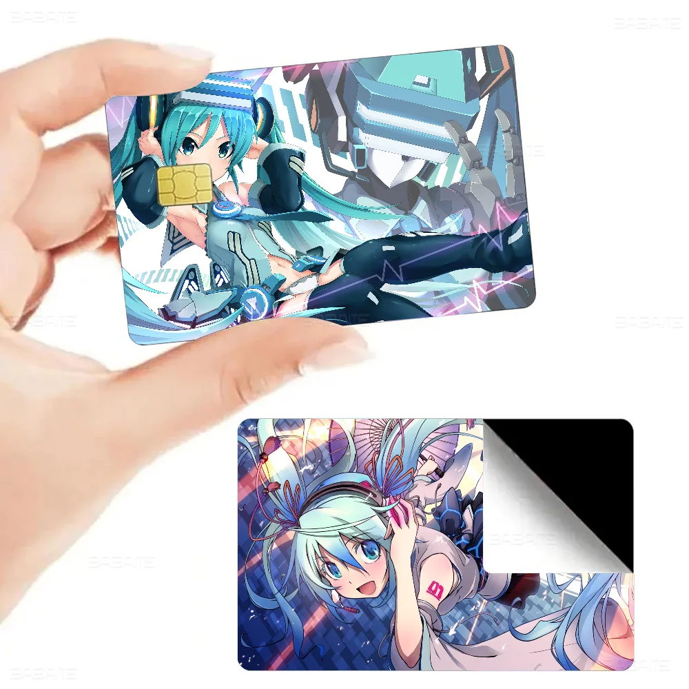 H-Hatsunes Amine Mikus Anime غطاء أمامي ملصق غشائي لبطاقة الخصم الائتمان شريحة صغيرة كبيرة