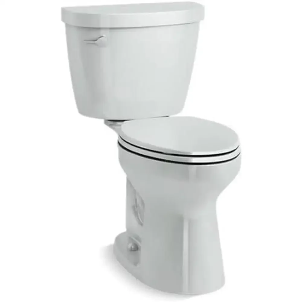 Elongated Chair Height Toilet 1.28 GPF with Left-hand Chrome Trip Lever Ice Gray Vitreous China