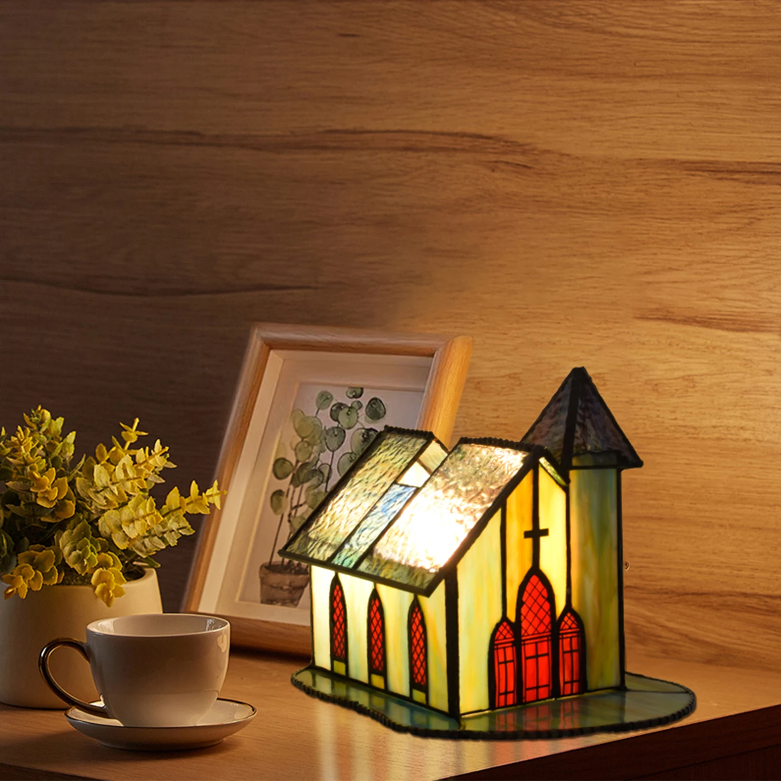 مصابيح طاولة عتيقة، ضوء الكنيسة، مصباح طاولة إبداعي، أصلي عتيق، مصابيح زجاجية ملونة لغرفة النوم وغرفة المعيشة #2