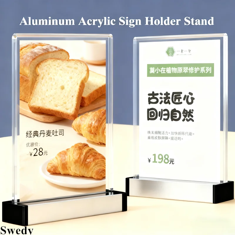 A6 100x150mm Aluminum Acrylic Sign Holder Display Stand Table Number Name Card Holder Restaurant Menu Paper Price Label Holder