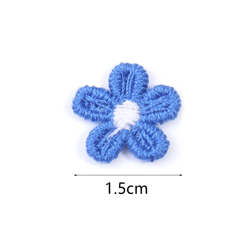 30 Stück 1,5 cm Spitzenblumen-Aufnäher für Hochzeitsdekoration, Handarbeit, Kleidung, Näharbeiten, bunte Blumenapplikationen – Detail 1