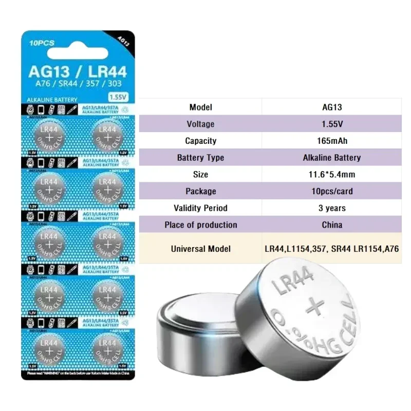 2-100PCS LR44 AG13 Button Cell Battery 1.5V 357A SR44 LR1154 Button Coin RW82 SR1154 SP76 Batteries for Watch Toys Remote