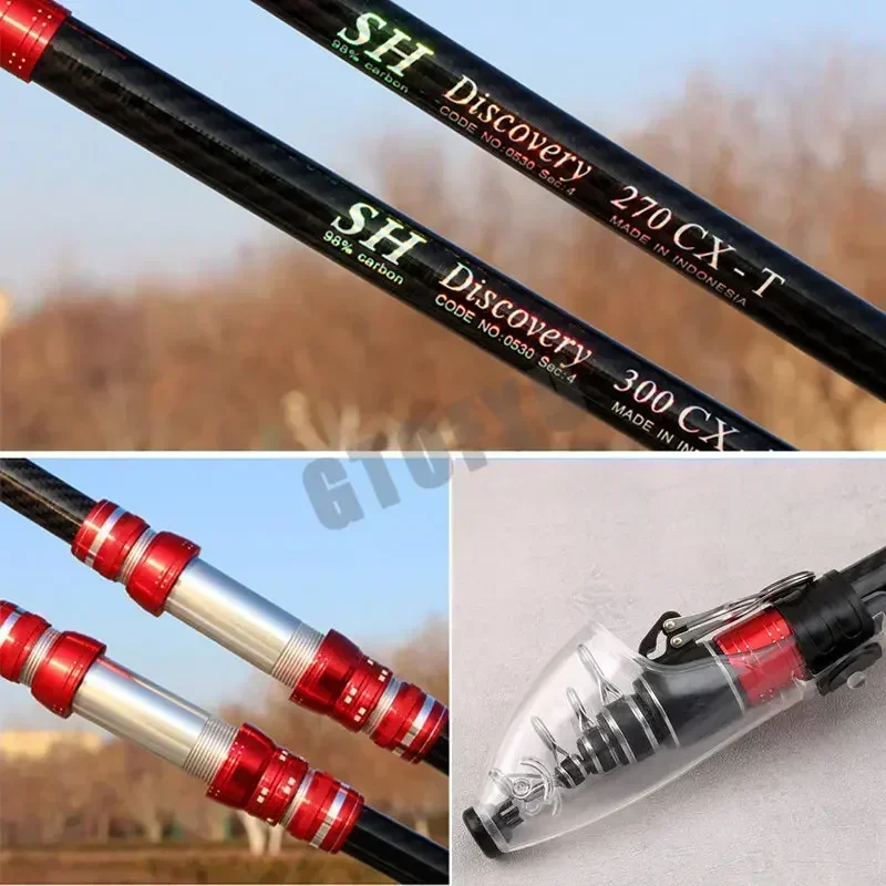 2.7m 3.0m 3.6m 3.9m 4.2m 4.5m Telescopic Fishing Rod 20kg Carbon Travel Surf Spinning 5-300g Lure Long Throwing Baitcasting Rod