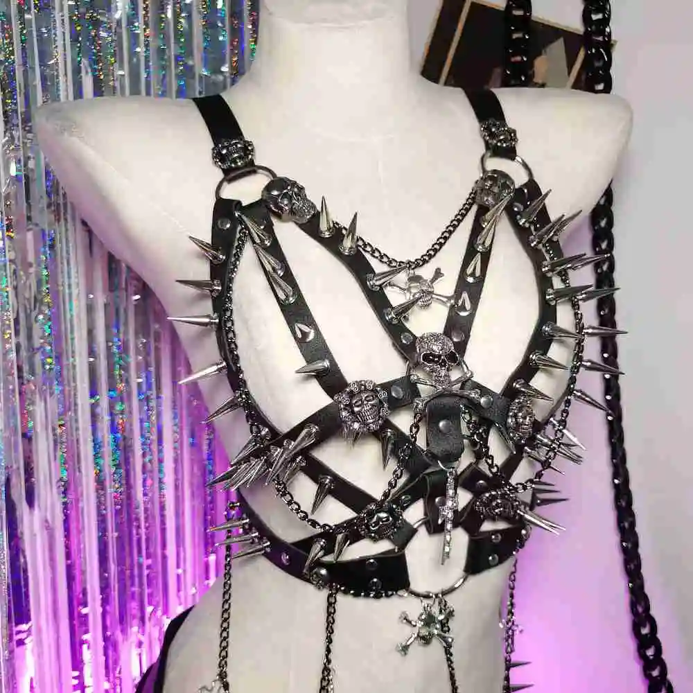 

Punk Rock 2025 E-Girls Teen Spike Studded Rivet Y2K Halter Camisole TOPS Grunge Cross Hip Hop Goth Harajuku Skull Emo Chain