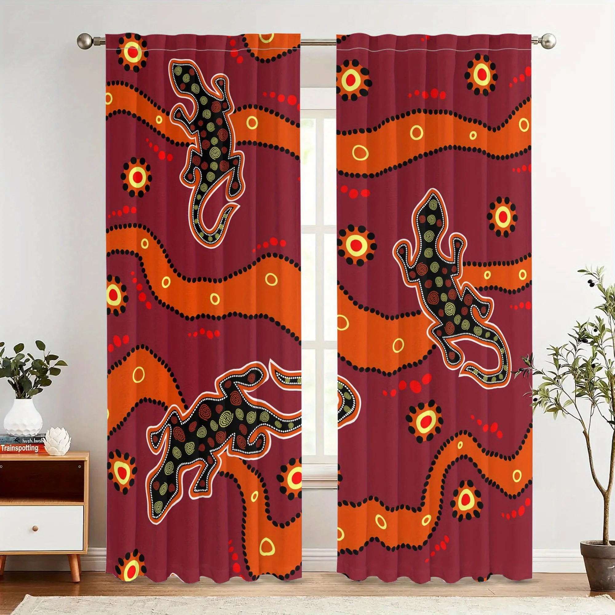 Luxurious Snake Print Curtain Drapes Tropical Boho Pattern Window Curtains Maroon Orange Modern Home Decor Living Room Panel