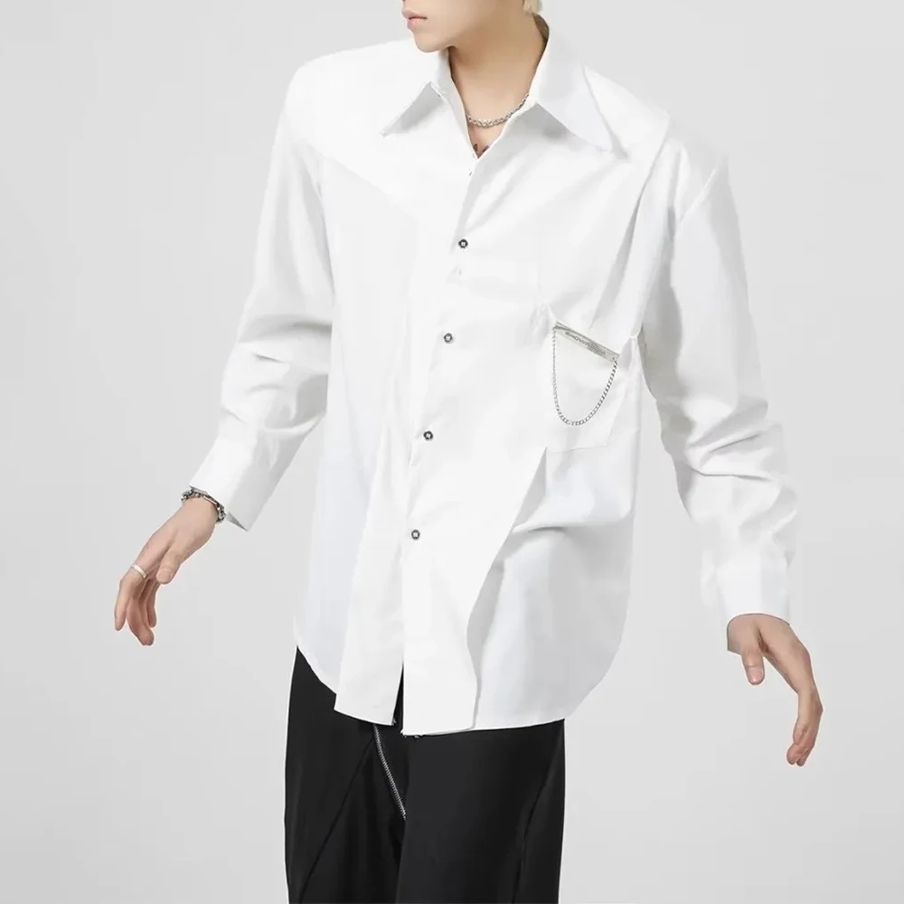 

2026 Spring New Men's Solid Color Long-Sleeve Shirt American Retro Fashion Trendy High Street Loose Casual Niche Men's Top