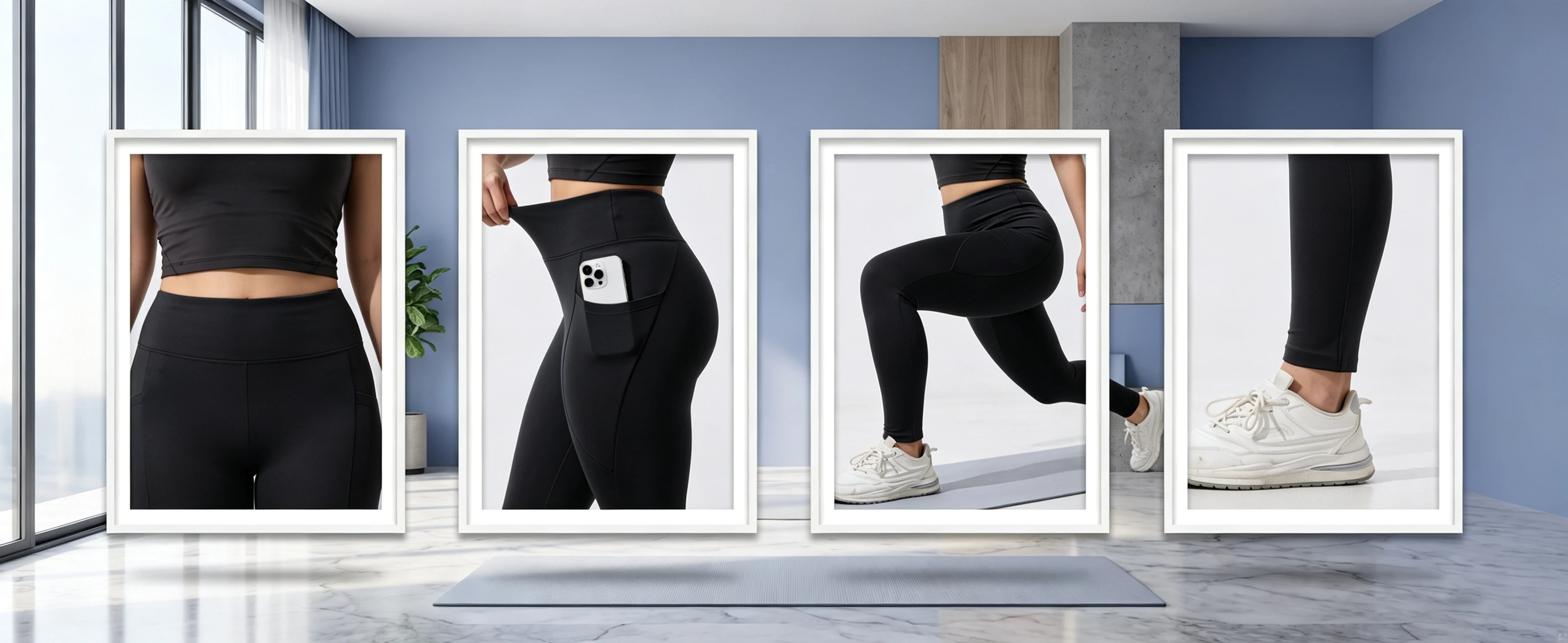 Plus-Size-Leggings mit Fleecefutter und Taschen für Damen, hochtaillierte, warme Thermo-Winterhose für Yoga, Workout und Laufen. – Detail 2