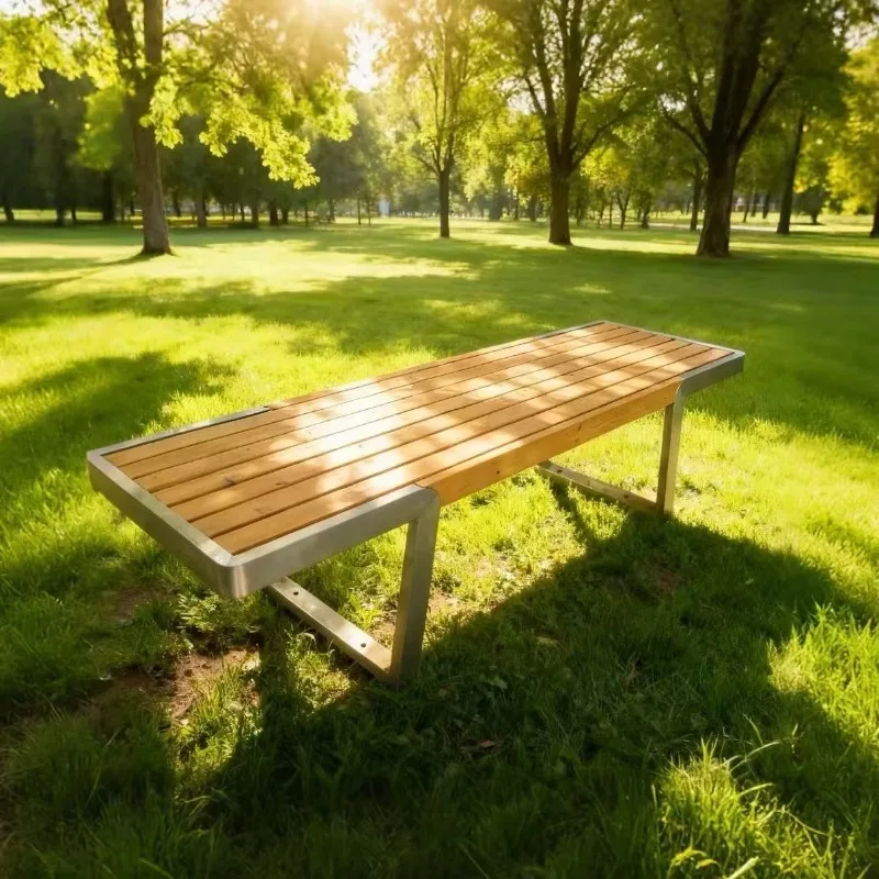 Modern outdoor stainless steel bench, ideal for gardens, terraces or stylish commercial seating, with anti-corrosionproperties
