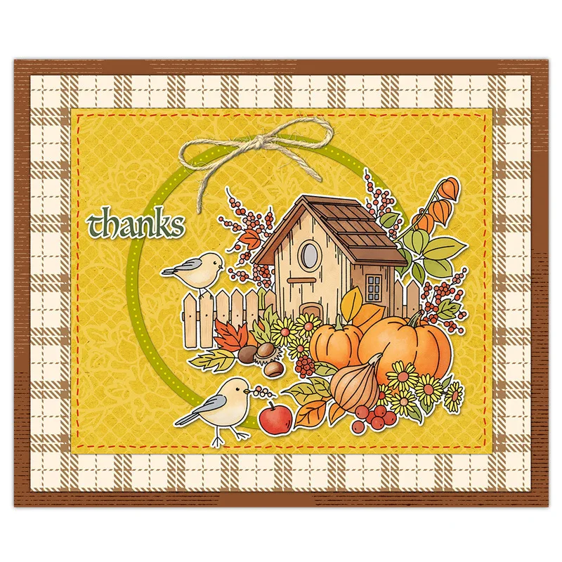 Thanksgiving Fall Autumn Cottage Bird Pumpkin Sunflower Maple Leaf Clear Stamp Metal Cutting Dies Sets Stencils DIY Scrapbooking
