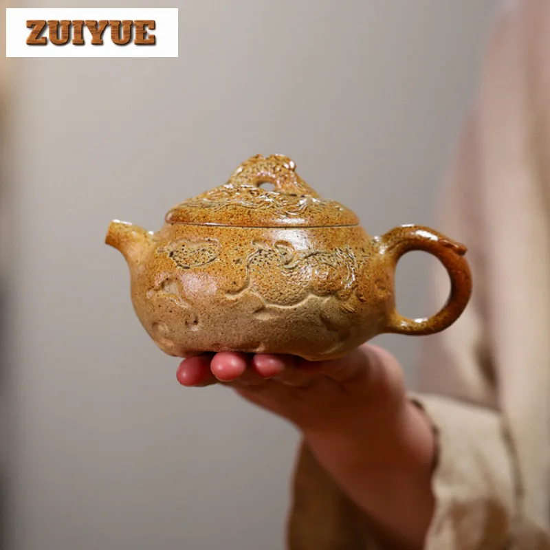 

260ml Yixing Purple Clay Teapots Handmade Dragon Pot Raw Ore Wood-fired Porcelain Mud Tea Maker Kettle Zisha Tea Set Decoration