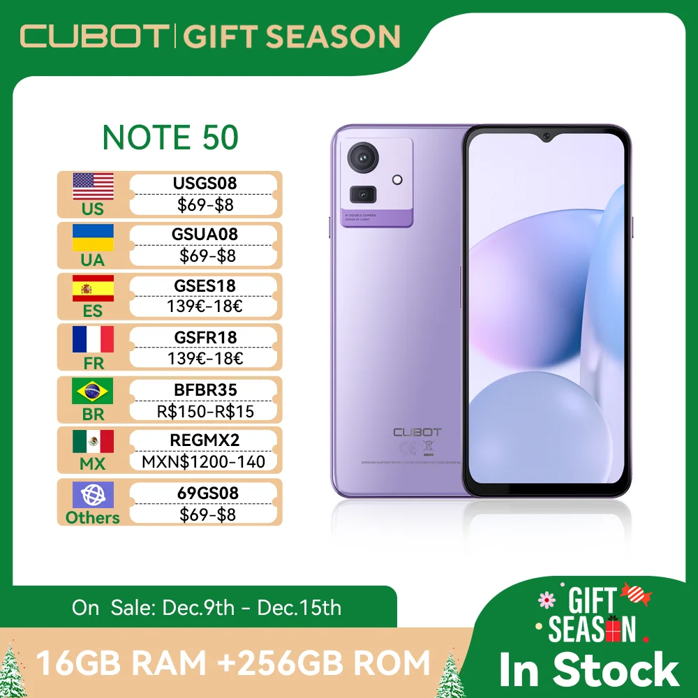 Cubot NOTE 50, smartphone android, 16 GB RAM (8 GB + 8 GB rozszerzone), 256 GB ROM (rozszerzenie karty TF o 1 TB), Octa-core, ekran 6,56″ 90 Hz, NFC, aparat 50 MP, WIFI, telefony smartfony, dodaj do koszyka i kolekcji