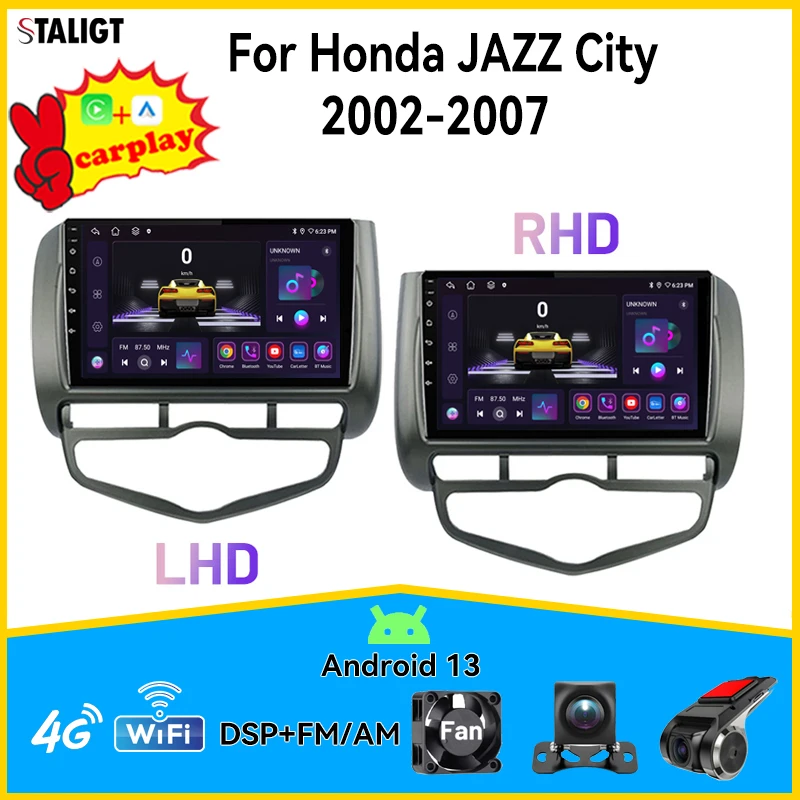 Carplay dla Honda JAZZ City 2002-2007 Android Auto bezprzewodowy samochód Radio odtwarzacz multimedialny Autoradio Android 13 wideo FM AM RDS