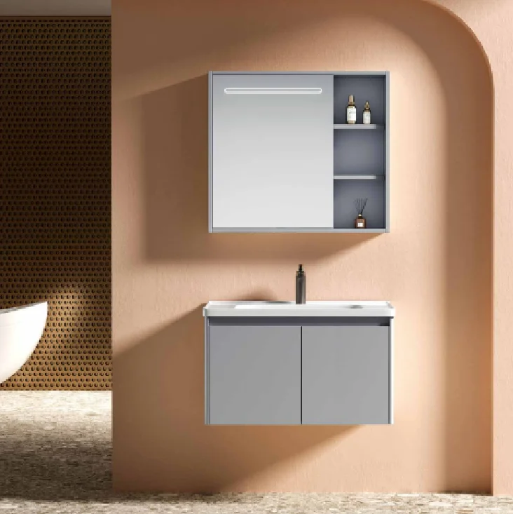 Bathroom CabinetModern Rectangular LED Smart Mirror Bathroom Vanity Cabinet Aluminum Wooden With Ceramic Basin For Hotel Bedroom