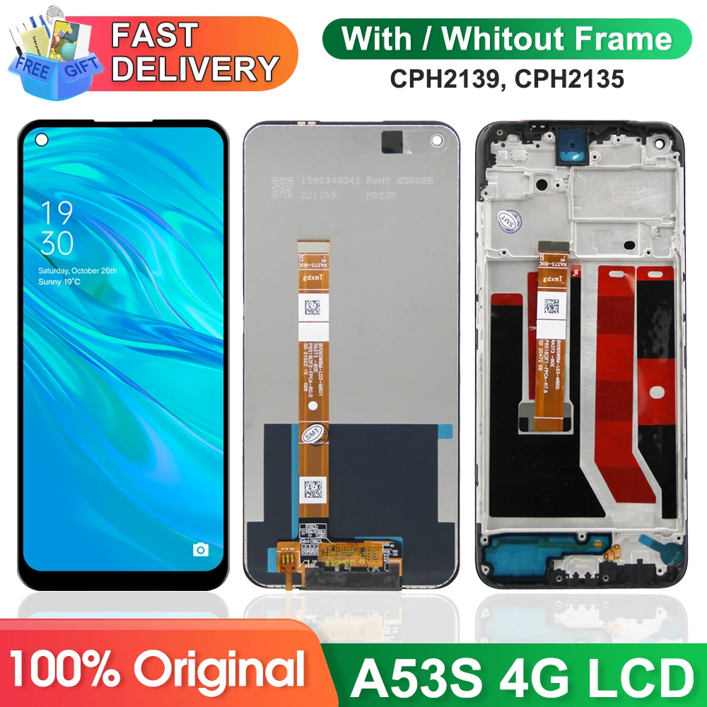 Display Screen for Oppo A53s Lcd Display Touch Screen Digitizer Assembly with Frame for Oppo A53s CPH2139 CPH2135 Replacement