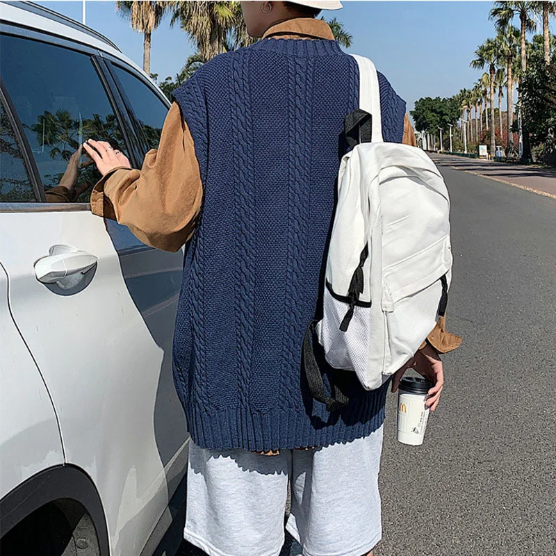 2022 primavera da uomo nuovo stile coreano sciolto Twist solido semplice scollo a v senza maniche maglione gilet tutto-fiammifero Casual top