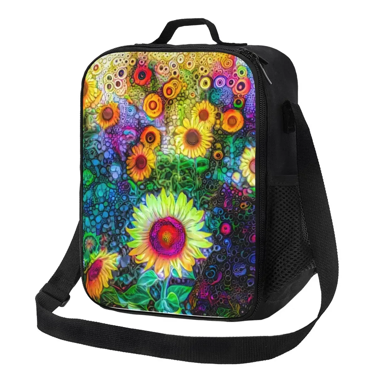 Bolsa de almuerzo con aislamiento de girasoles coloridos para mujeres y niños, fiambrera térmica impermeable, Enfriador de flores florales, viaje de Camping