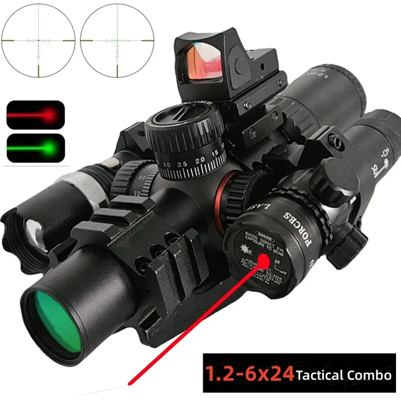 

Tactical Scope Laser RMR Combo Hunting Riflescope Green Red Illuminated Reticle Optics Sight Crossbow Short Airsoft Scopes