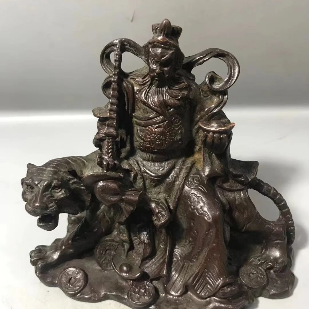 

Brass Wu Caishen trumpet Zhao Gongming statue riding a tiger statue home shop dedicated to Feng Shui Caishen copper ornaments.