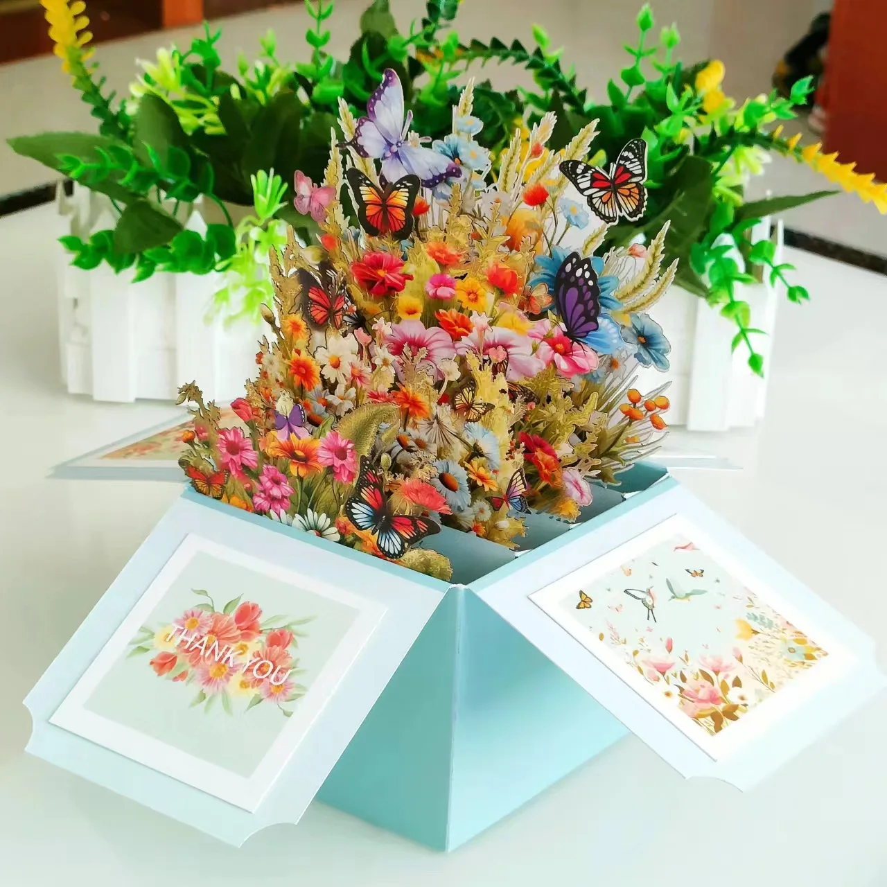 

Butterfly Flower Greeting Card With Envelope Surprise Gift For Mother Day Birthday Thanksgiving Anniversary Floral Box 3D Pop-up