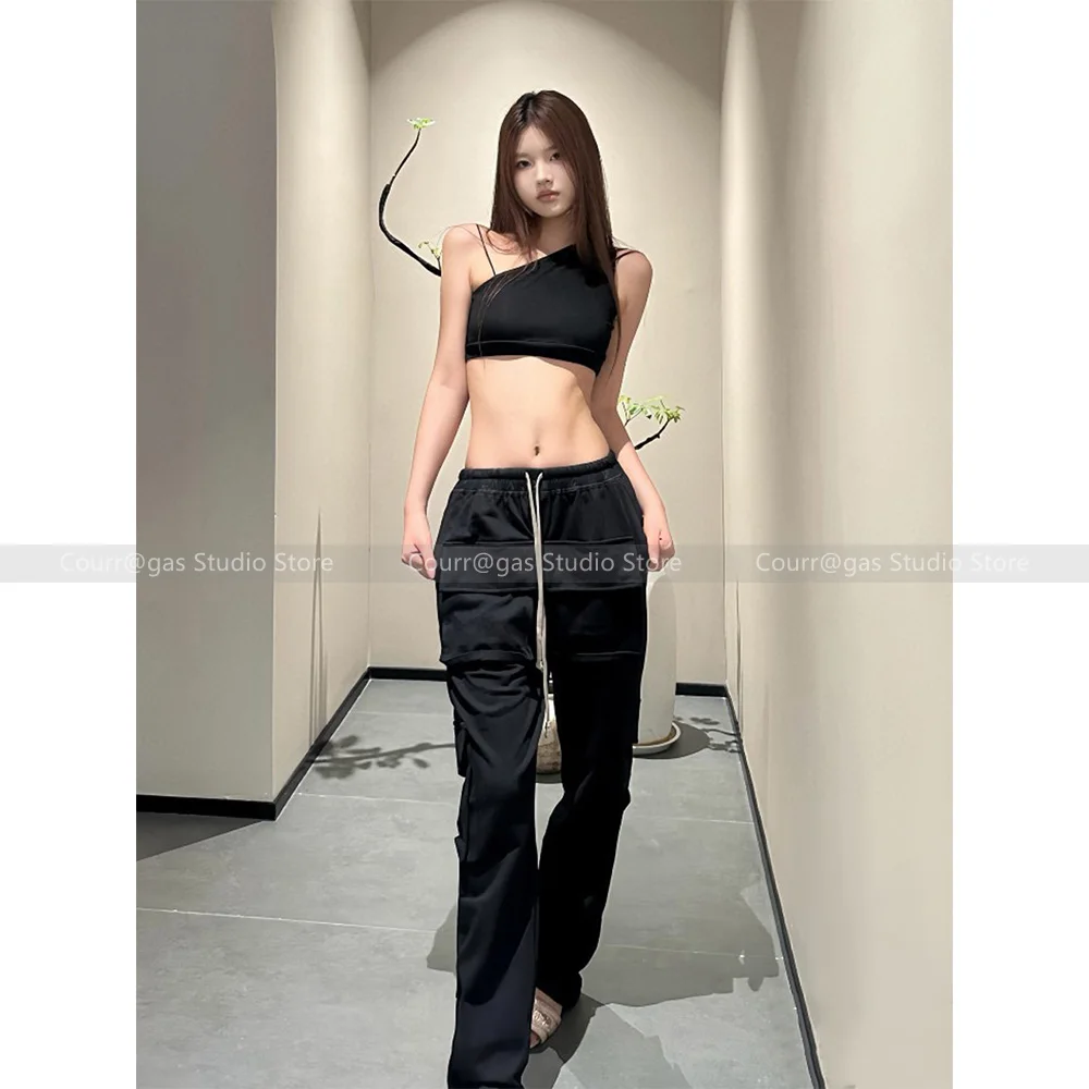 

2024 Spring and Summer New Fashion Niche Elastic Waist Drawstring Workwear Style Pocket Straight Wide Leg Casual Pants