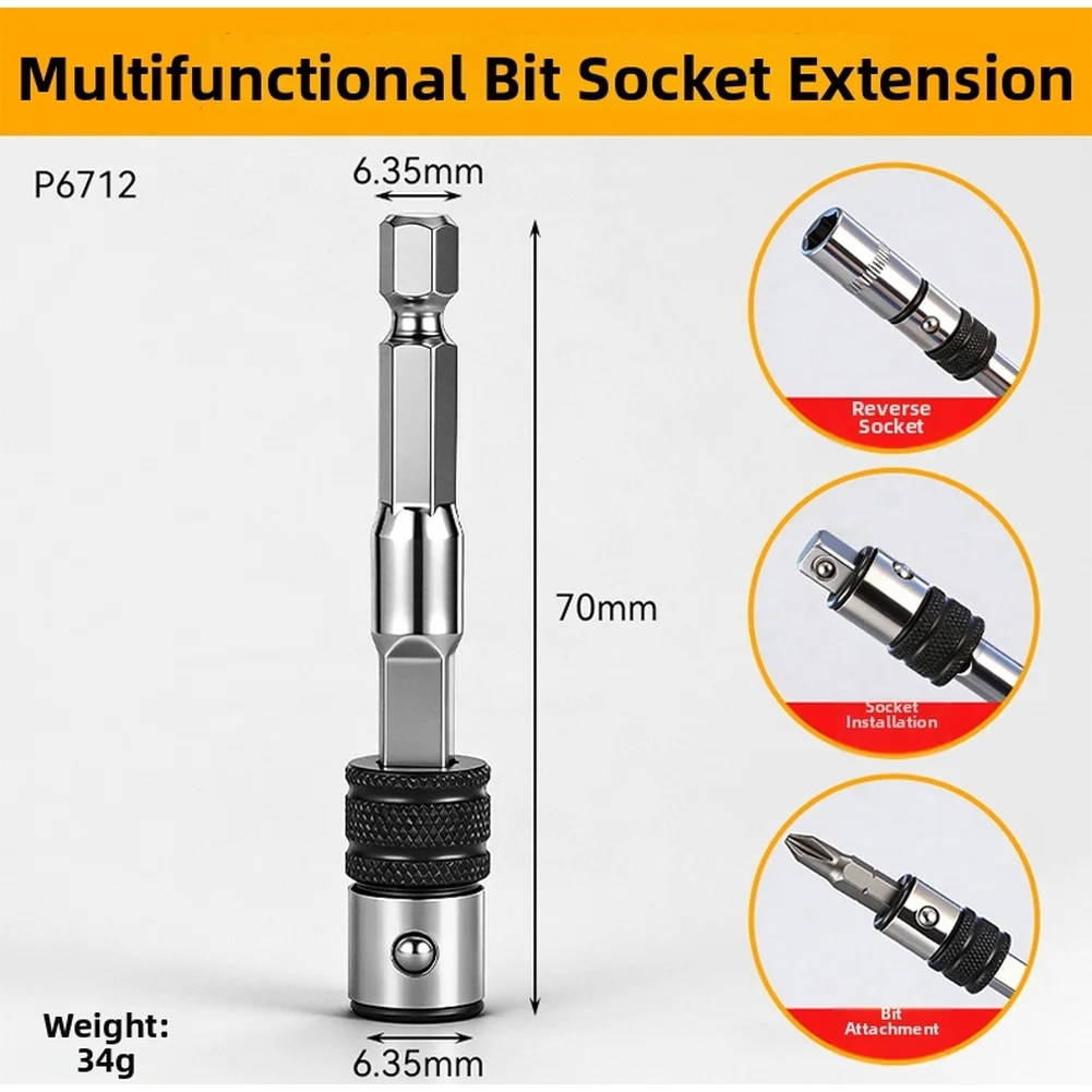 1pc Multi-Functional 6.35mm Bit Socket Extension Bar Adapter Quick-Change For Power Tools Accessories