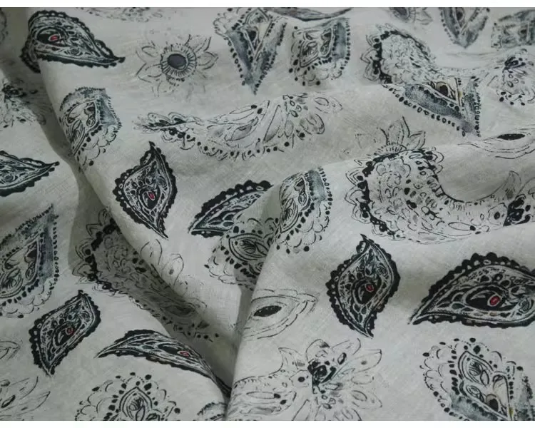 

1yard Exotic patterns printing tissu new style flax fabric Skirt dress shirt bag cheongsam fabric for clothing