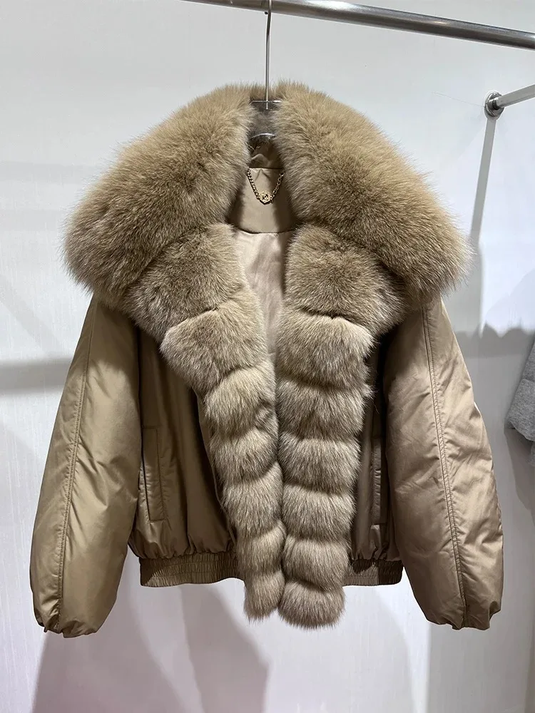 MENINA Fashion New Autumn Winter Clothes Real Fox Fur Collar Coat Women Natural Goose Down Jacket Luxury Puffer Jackets Hot Sale