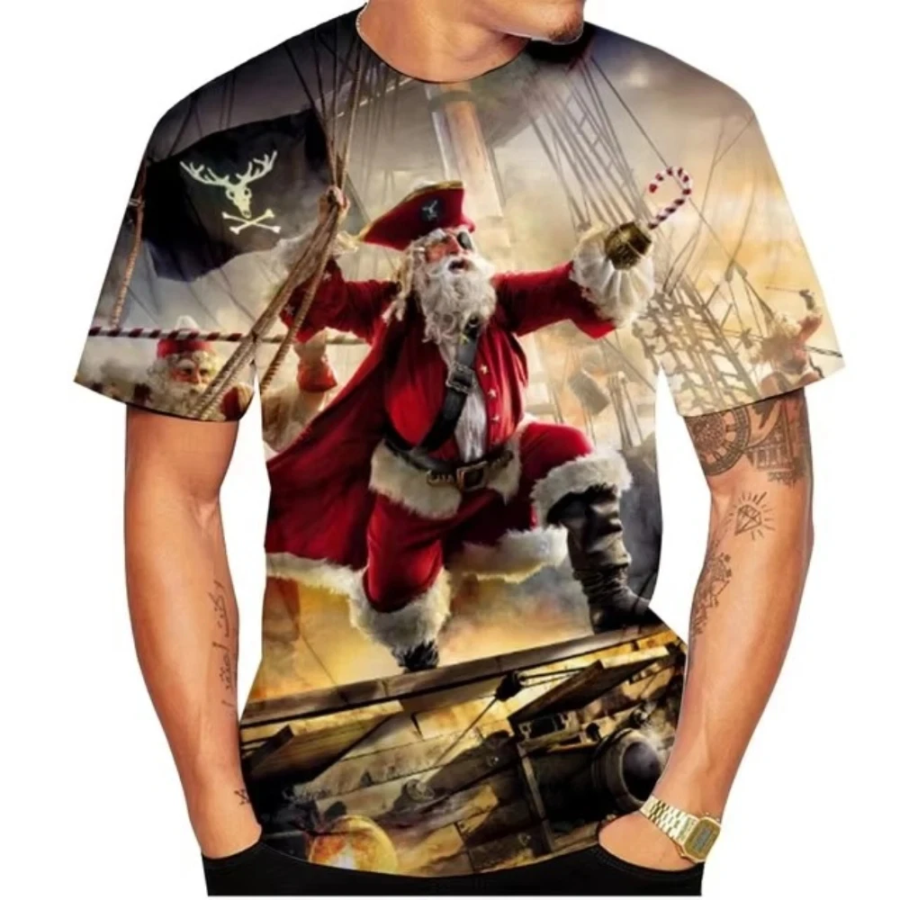 Christmas T-Shirts For Men 3D Santa Claus Graphic T Shirts Casual O-neck Short Sleeve Tees Tops Fashion Oversized X'mas Clothing