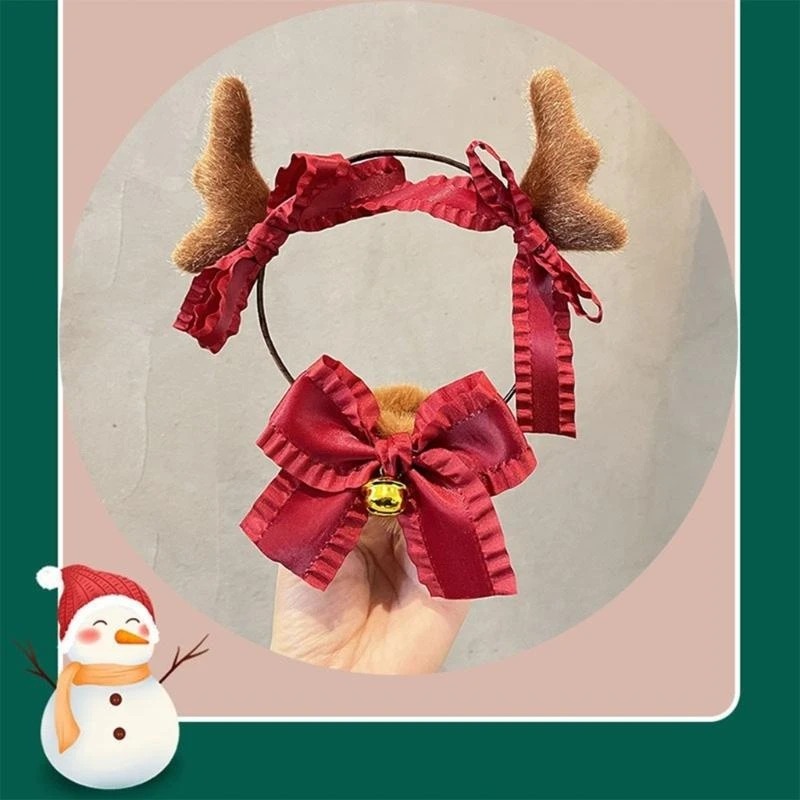 MerryChristmas عقال الأحمر Bowknot قرن الوعل مشبك شعر العروض المسرحية الدعائم عطلة إكسسوارات الشعر لوازم الحفلات 15UB
