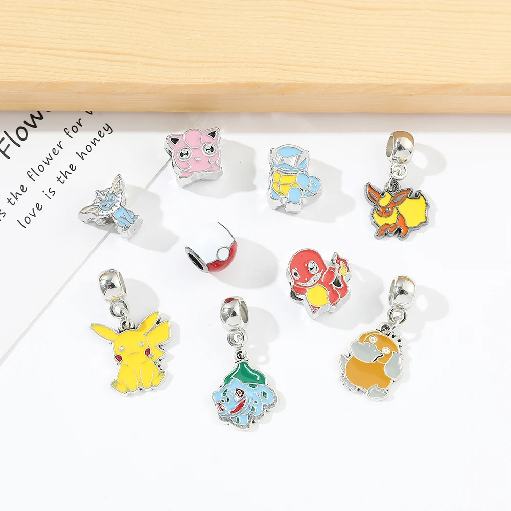 Pokemon-漫画の人形のキーホルダー,ペンダント,DIYアクセサリー,ブレスレット,ネックレス,小さなチャーム,コスプレスーツ,pikachu,psypodle,risle,10個セット