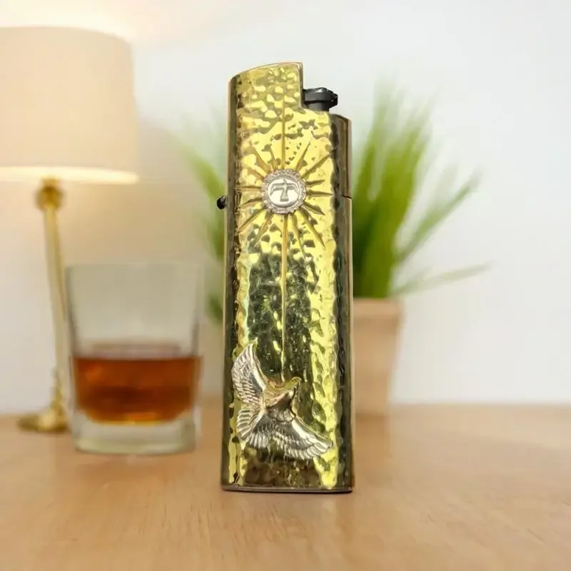 Brass body 925 sterling silver Flying Eagle  Suitable for Bic J3/j5 Brass Retro Lighter Case Shell