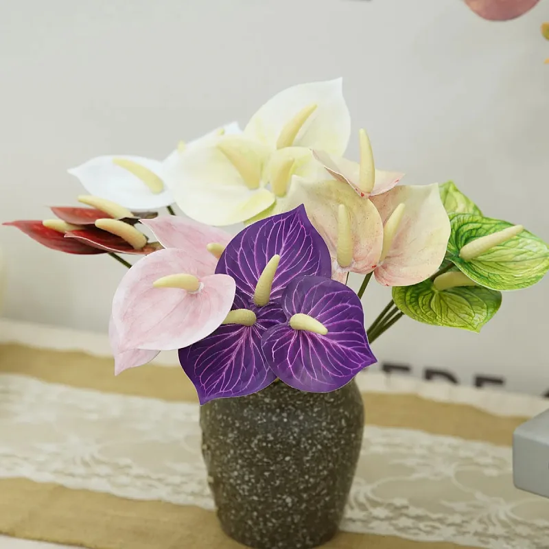15 Stück Künstliche Anthurien-Plastikblumen für Heimdekorationen, Künstliche Palmenblätter, Material für Brautsträuße, Hochzeitsdekoration, Foto-Requisiten – Detail 2
