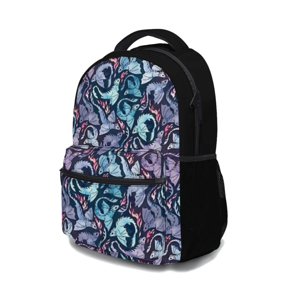 Dragon fire dark turquoise and purple Versatile Backpack Large Capacity Waterproof Backpack Washable Computer Bag Unisex