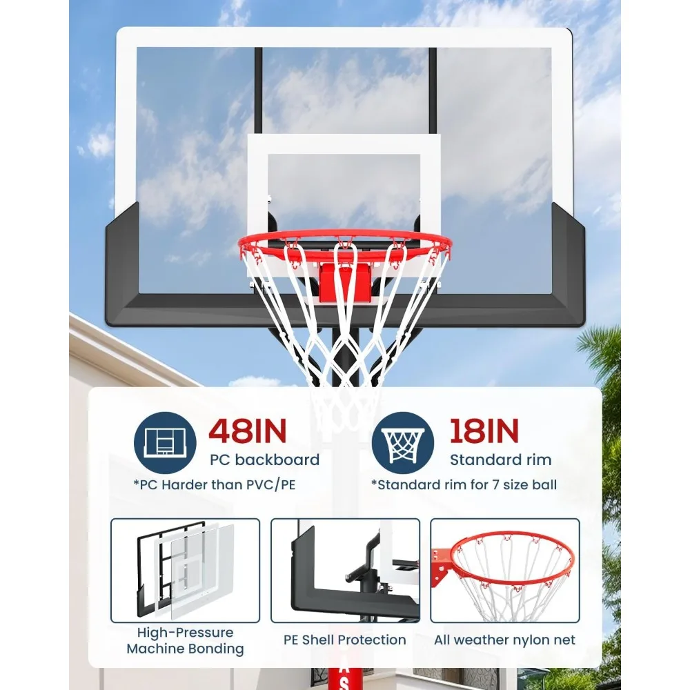 Verstellbares 10 Fuß großes Outdoor-Basketballtor mit Kurbel, 45–54 Zoll bruchsicheres Bodensystem für Haltbarkeit und Vielseitigkeit