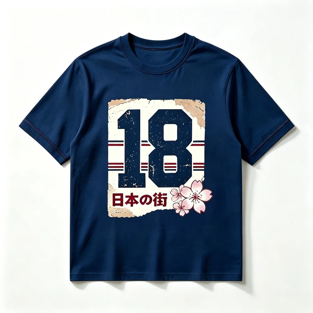 2026 Vintage Number 18 Ramen Sakura Print Unisex T‑Shirt Crew Neck Short Sleeve Casual Street Versatile Top