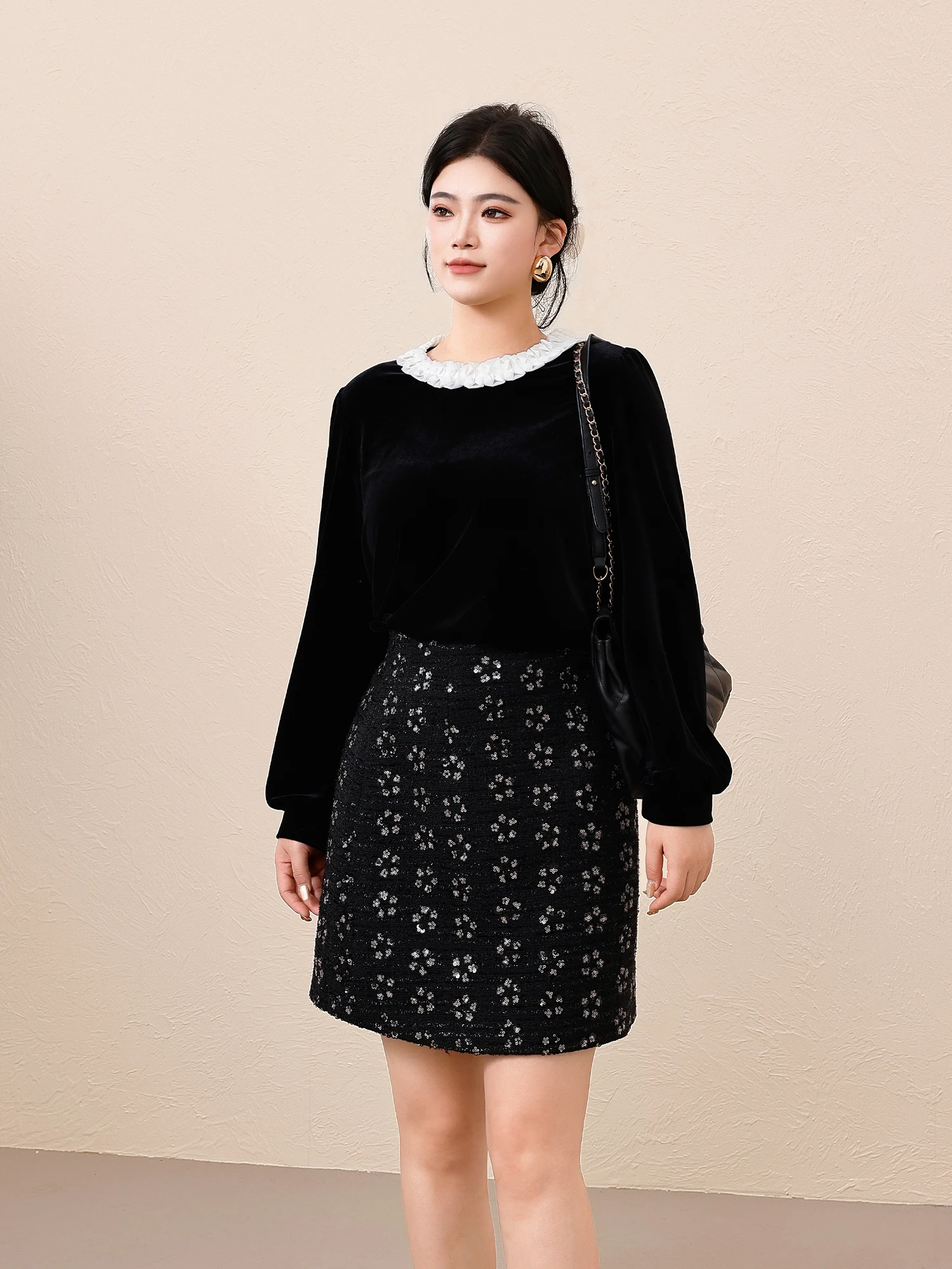 

Sweet Korean Sle plus Size Women's Fce irt with Ruffle Decoration Versatile Winter Top Egg Sister View Large Size Women
