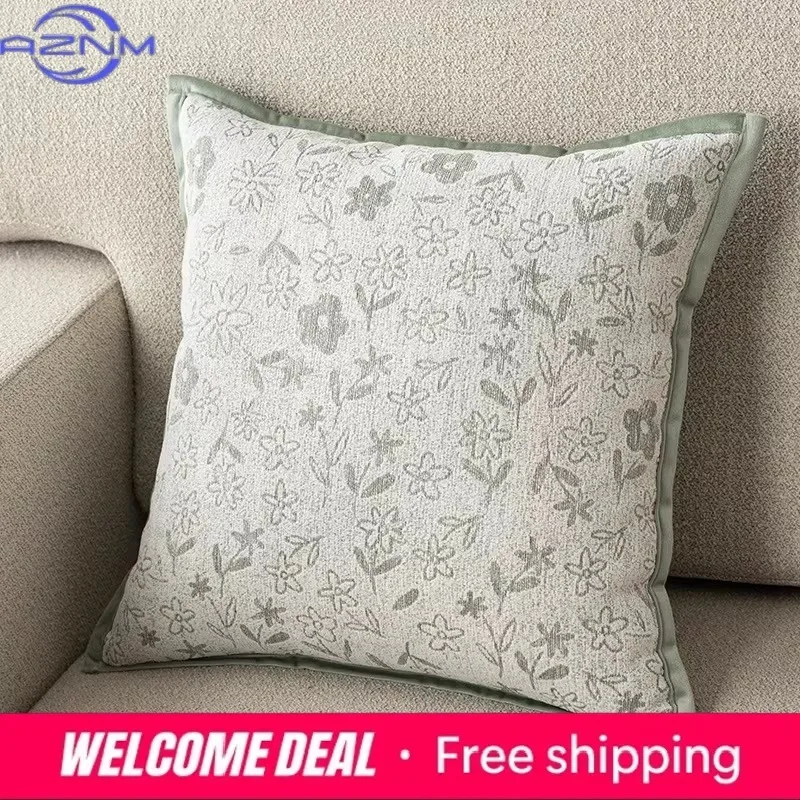 Jacquard Texture Floral Cushion Cover French Country Style Square Throw Pillowcase Decorative Pillow Cover Living Room Decor