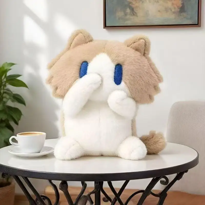 Shy Cat Plush Stuffed Toy Soft Fluffy Premium Ultra Soft Fabric Cute Huggable Plushie for Kids Graduation Gift