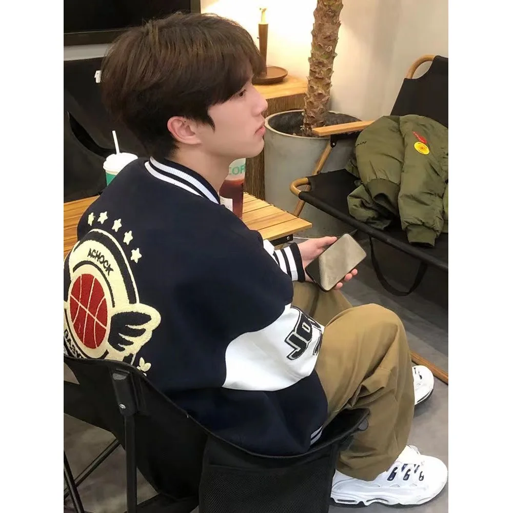 

Американская бейсбольная куртка Sle, женское весенне-осеннее новое шерстяное пальто из искусственной кожи с вышивкой в виде звезды, свободного покроя