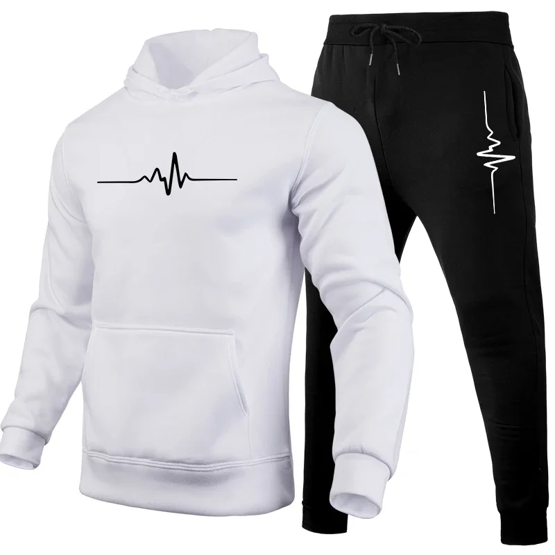 Men’s Casual Print 2‑Piece Tracksuit, Sweatshirt Hoodie & Pants, Outdoor Fitness Jogging Daily Sportswear Outfit view 2