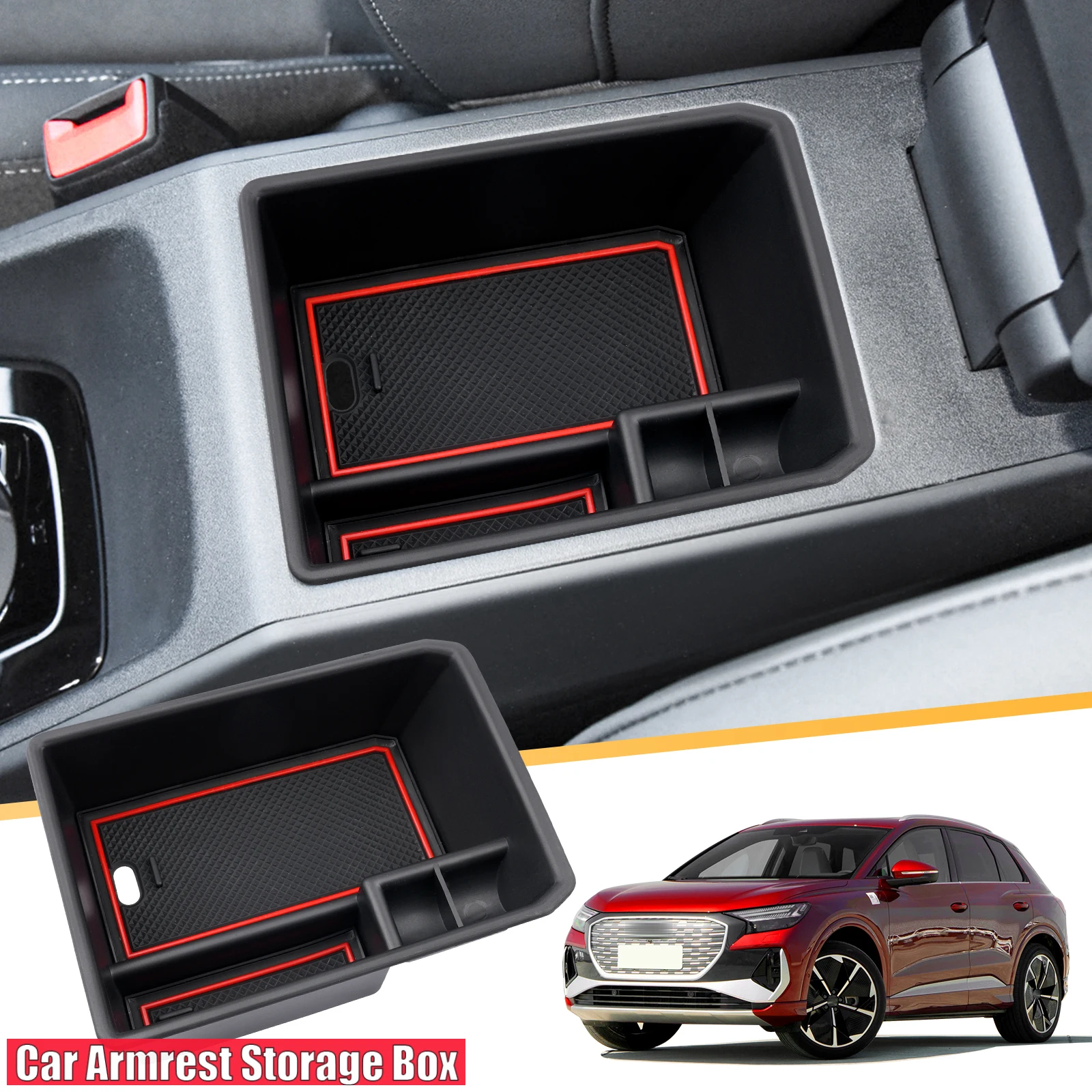 

Car Central Storage Box for Audi Q4 e-tron 2021-2024 Non-slip Rubber Armrest Storage Box Auto Audi Q4 e-tron Accessories