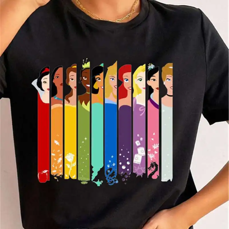 Mulheres Disney Princess T-shirt, Branca de Neve, Os Sete Anões, Moda Harajuku, Roupas Femininas, Streetwear