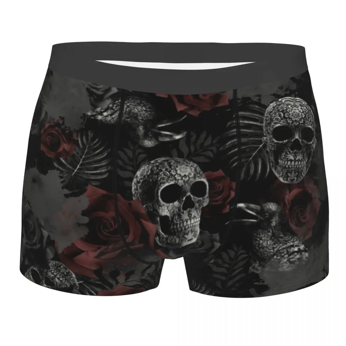 Skull Flowers Underwear Male Sexy Printed Customized Halloween Rose Floral Boxer Briefs Shorts Panties Breathbale Underpants