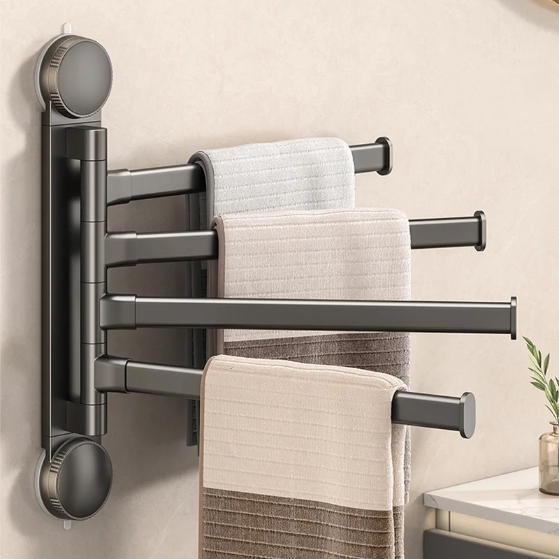 No Need To Drill Suction Cup Rotating Towel Rack Punch Free Bathroom Multi-Bar Folding Bath Towel Rack Towel Rack